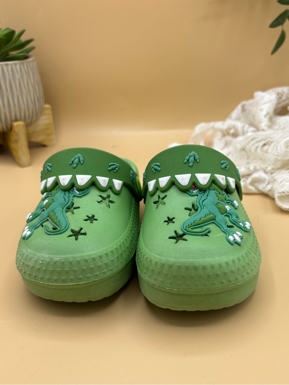 Kids Green Dinosaur Clog Shoes